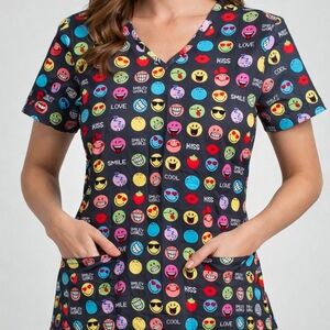 SCRUBS Emoji Smiley Faces, Gray, Medium, with Pockets